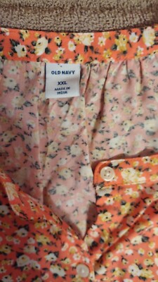 Old Navy Womens Size XXL Pink Floral Short Sleeve Collarless Button Up Shirt