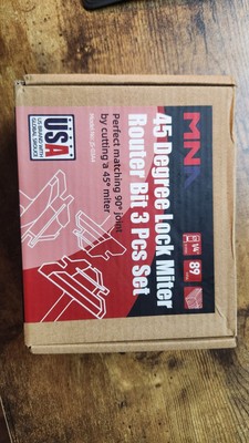 MNA 45 Degree 3 Bit Lock Miter Router Bit Set - 1/2'' Shank -woodwork