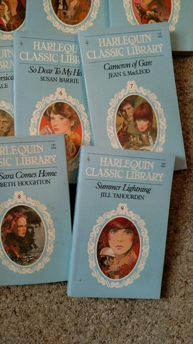 Vintage Harlequin Classic Library Romance Books 1-9 in mailing box w Papers