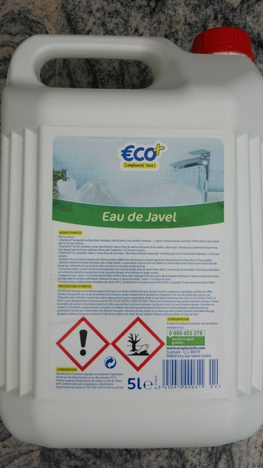 (1,60€/l.)  5 L Eau de Javel Reinigungsmittel Fleckentferner Bleichmittel Putzen