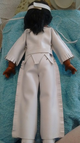 Indian doll in leather and beads outfit 17 inches tall American Indian