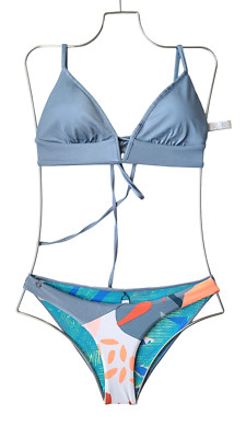 Maaji Long Line Triangle Bikini Top & Classic Bikini Bottom sz M grey
