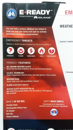 MIDLAND EMERGENCY WEATHER RADIO PORTABLE E+READY EH55VP  80+ EMERGENCY ALERTS
