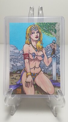 ACEO Original Art Sketch Card w/ Signed COA Sexy Pinup Natala Conan Rob E Howard
