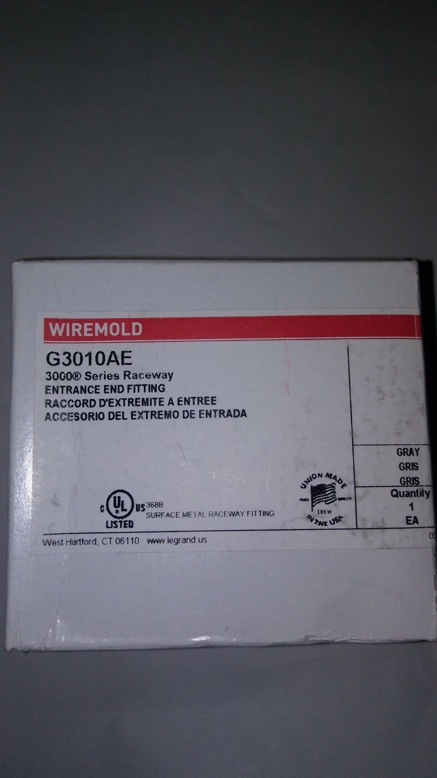 Wiremold Entrance End Fitting G3010AE Gray 3000 Series Raceway Gray 2 Pcs Lot