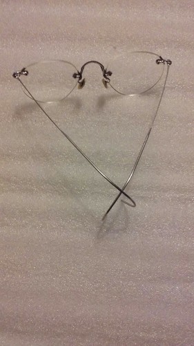 Vtg Silver Tone A.O. 1/10 12K G. F. Antique Rimless Glasses W/Covered Metal Case