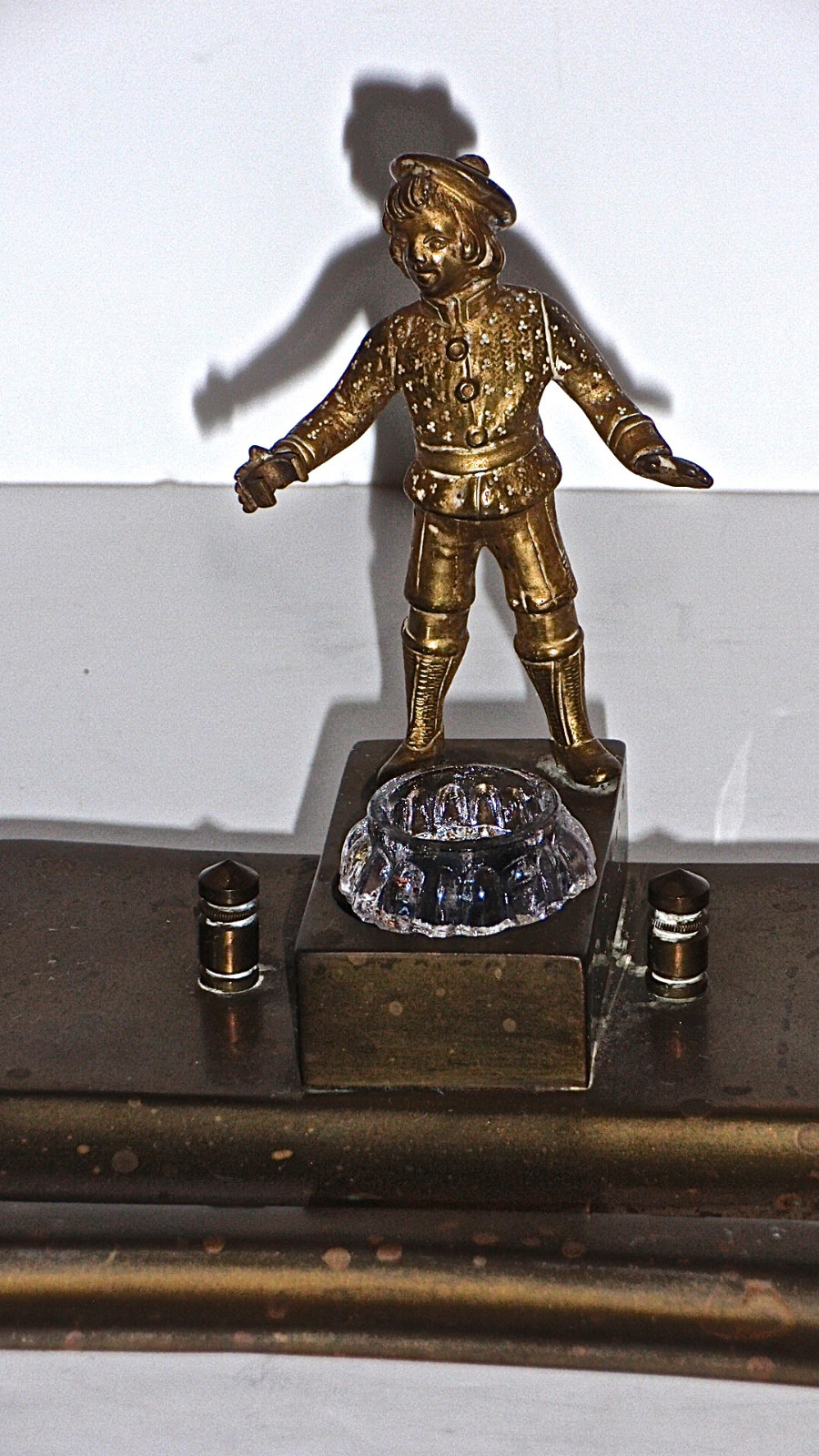 Antique Victorian Brass Figural Page Boy Desk Pen Tray and Inkwell
