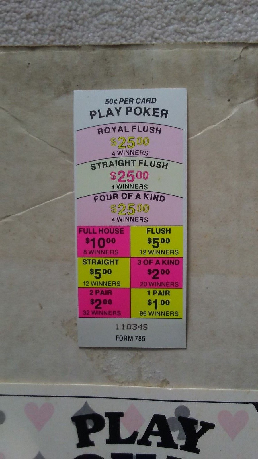 1865 PLAY POKER TICKETS