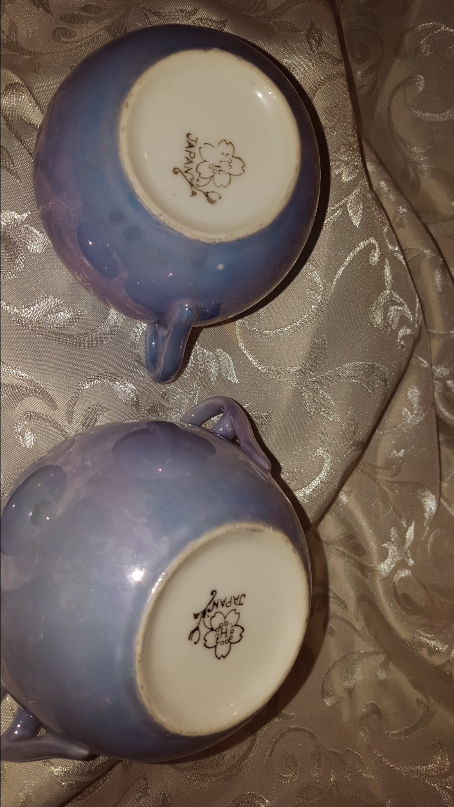 Incandescent Blue and orange creamer and sugar set with lid  # 3059