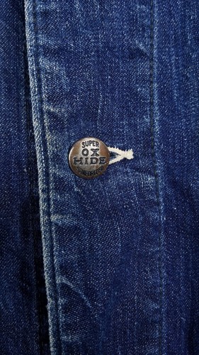 Vintage 1940s OX Hide Jean Jacket Med Wash Denim Farm Chore Work Coat RARE EUC