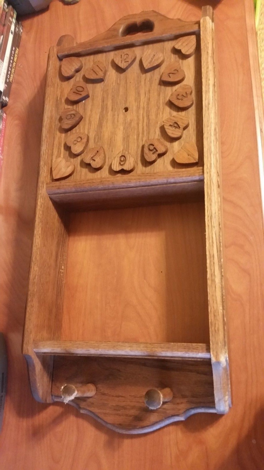 Vintage Wooden Wall Clock Solid Oak Wood Hanging 28 1/2