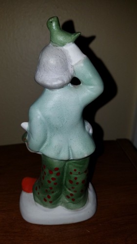 Porcelain Clown Figurine, Rabbit in hat, Bird on head, Orange & Green, 6 1/4