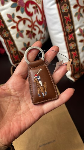 ファッション雑貨・小物その他 POLO Ralph Lauren Big Pony Leather Key Chain Fob Ring Polo RALPH LAUREN Key Chain FOB Big Pony Tan Leather