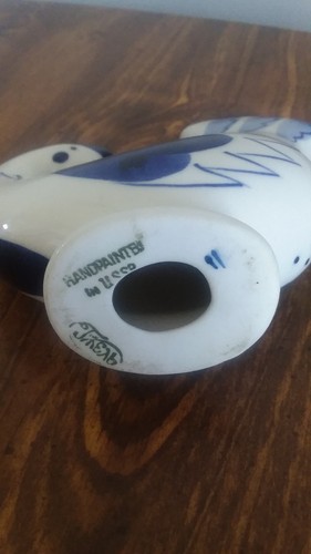 Blue & White Porcelain Chicken Figurine Hand Painted In USSR.