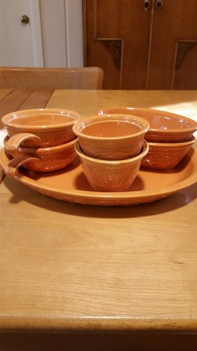 Homer Laughlin Vintage Floral Embossed Pumpkin Oven Serve Set 13 Pieces