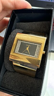 New vintage WIDE Ladies GT Cuff Bangle Gruen crystals watch in box
