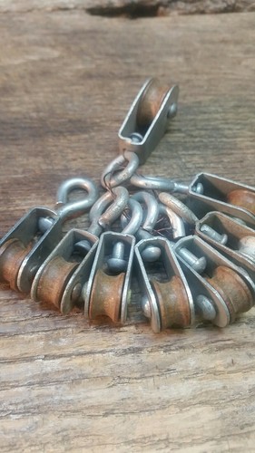 8 Vintage Galvanized roller/pulley 1 5/8