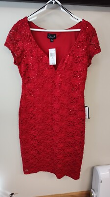 NWT! Macy's Connected Apparel Red Lace And Sequin Party Cocktail Dress - Size 14