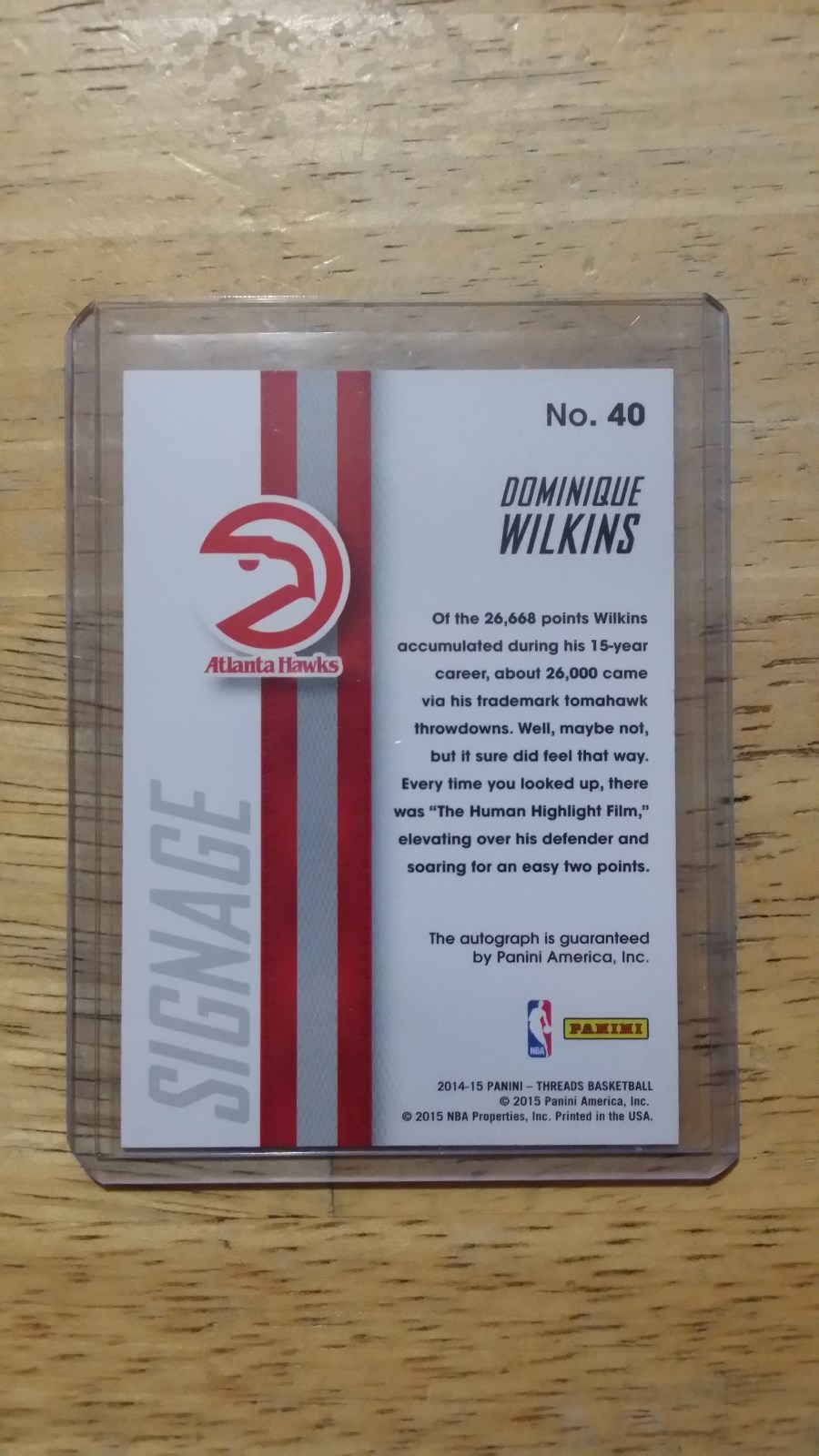 2014-15 Panini Threads 10/49 Dominique Wilkins Atlanta Hawks  #40 Auto Card