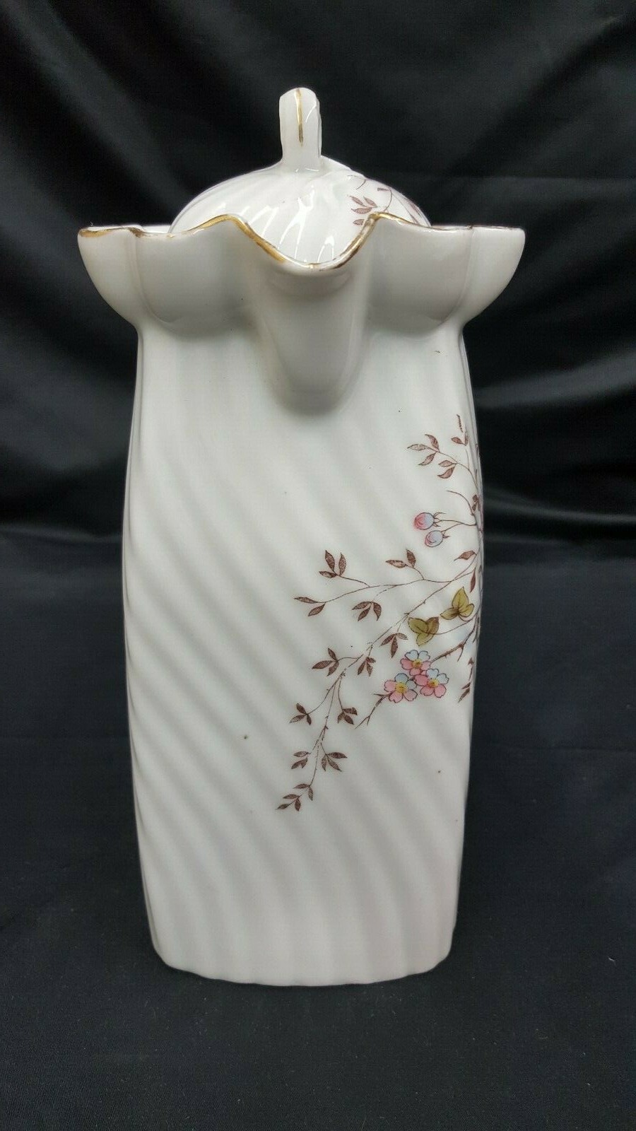 Vintage Tall Porcelain Floral Pitcher With Ice Catcher With Top Lid