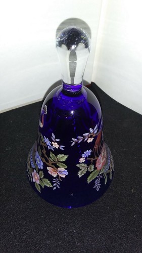 VINTAGE PAINTED COBALT BLUE BELL with Peacocks-6.5