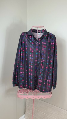 Vintage 1980s Blouse Size Large Mdme Joren Woman Geometric Pattern Multicolor 