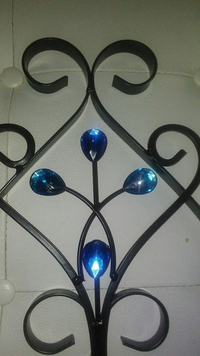 Spanish Black Wrought Iron Sconces-Candle Holders WALL CANDELABRAS BLUE JEWELS