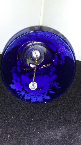 VINTAGE PAINTED COBALT BLUE BELL with Peacocks-6.5