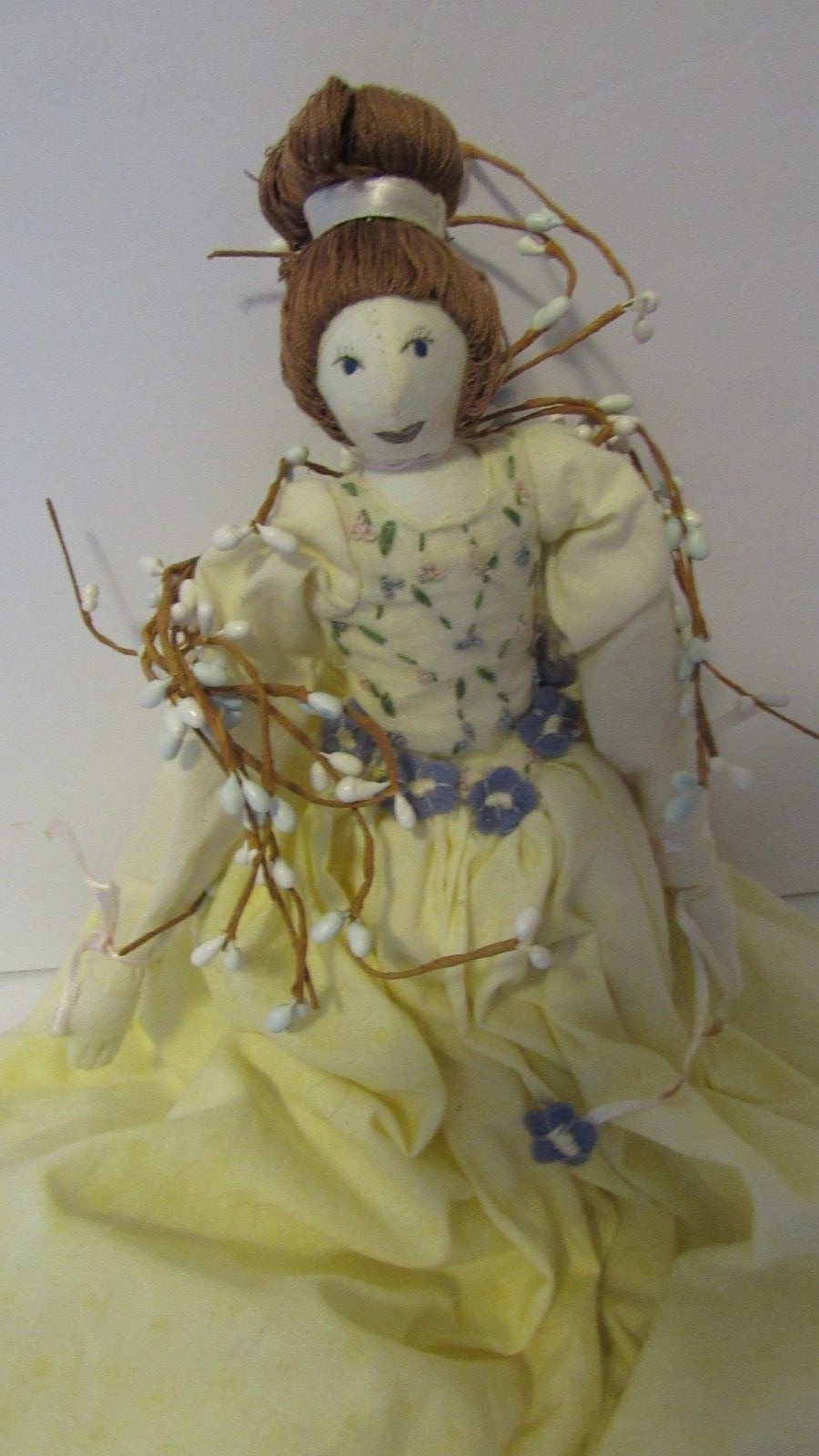 Vintage Ballerina Doll Yellow Dress Cloth Fabric Mache Slippers 22