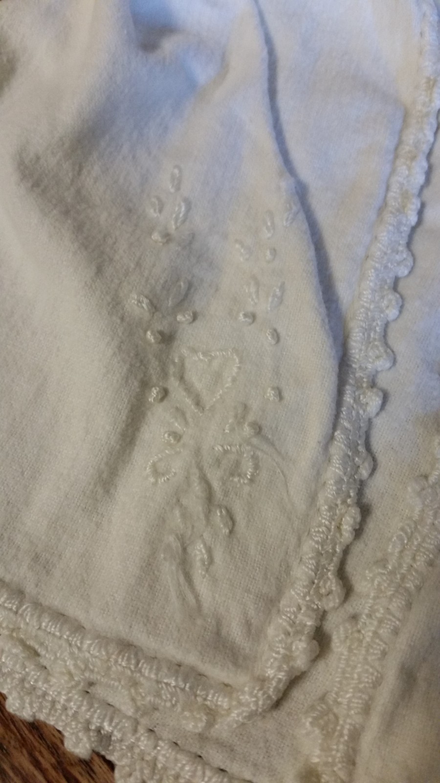 Vintage Infant Flannel Shirt/Jacket-White w/Picot Edging & Embroidery