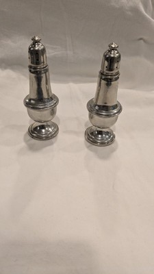 Vintage Empire Pewter Weighted Glass Lined Salt & Pepper Shakers 5 Tall #742 VG
