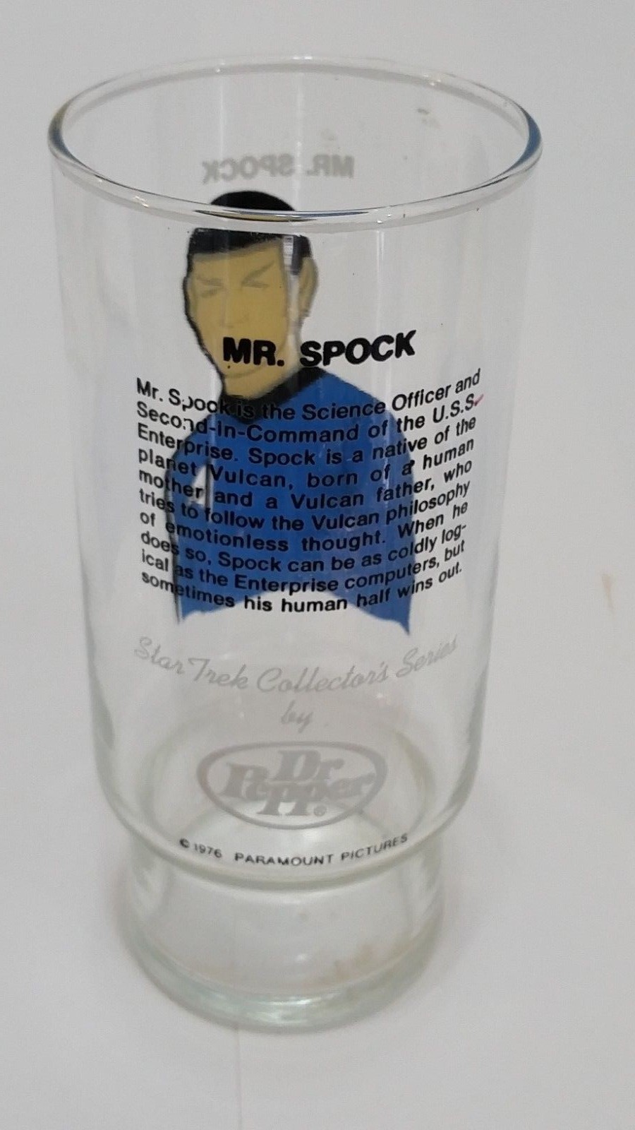Star Trek Mr. Spock Glass Dr. Pepper 1976 Paramount Pictures Collector's Series