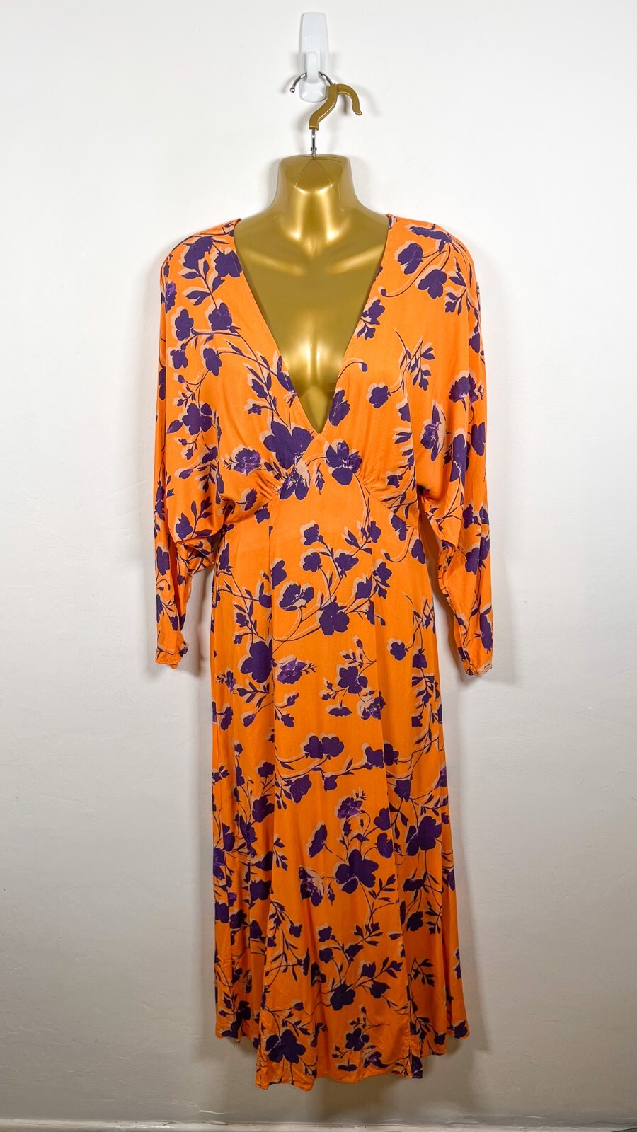 Never Fully Dressed Dress Women 8 Orange Purple Midi Floral Party Holiday Dolman