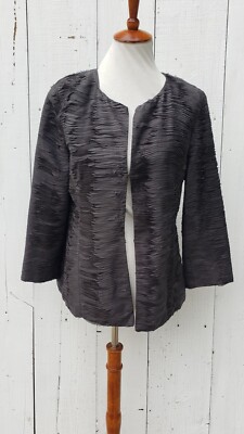Eileen Fisher Rippled Bindu Women Gray Long Sleeve SILK Mid Length Jacket Sz M