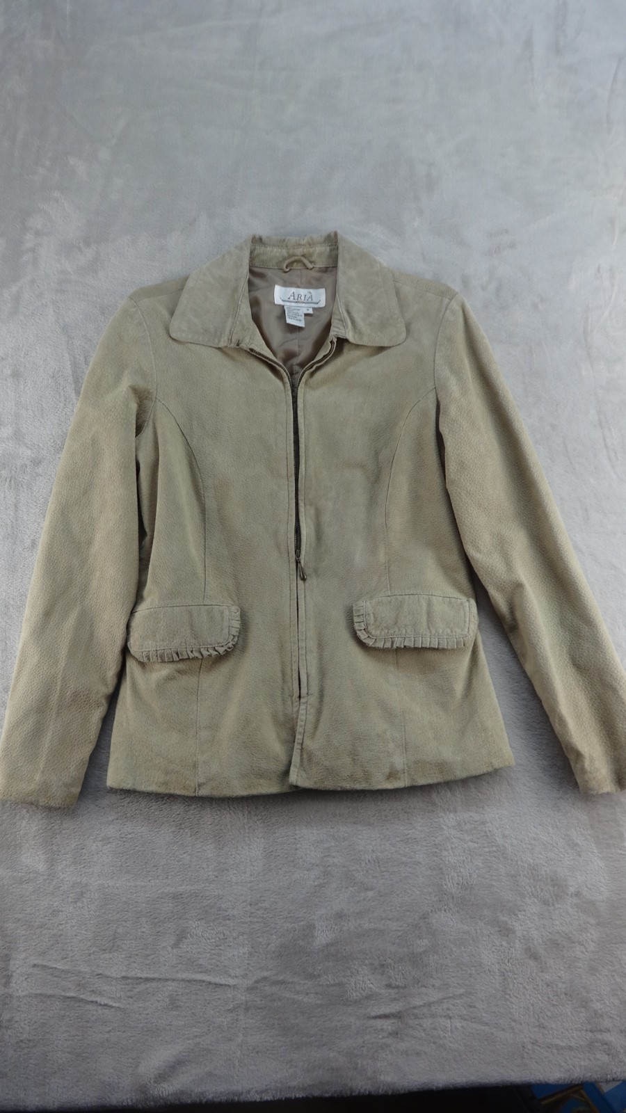 Aria Suede Jacket  Womens Small Tan Lined Zip Up Western Pockets 100% Leather