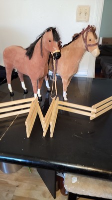 2 American Girl Doll Horses: Penny, Truly Me Chestnut, Fencing, Saddle+