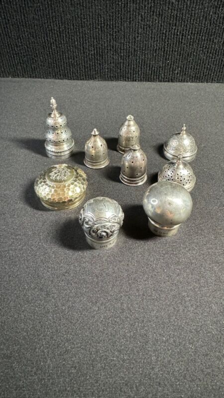 Lot of 9 Antique Sterling Silver Various Bottle Caps and Lids