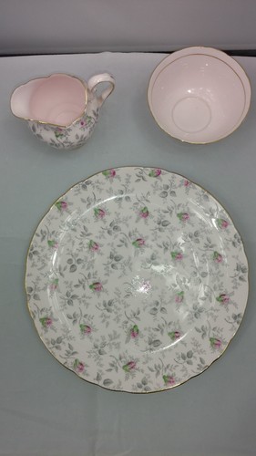 Vtg Tuscan Fine English Bone China Pink Floral Cup Plate & Creamer Set England