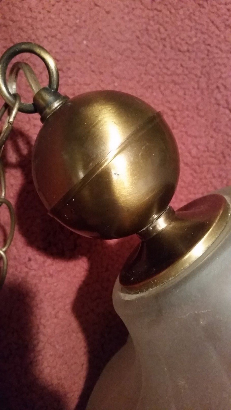 ?Antique/Vintage? Unusual brass and solid half frosted/clear glass hanging light