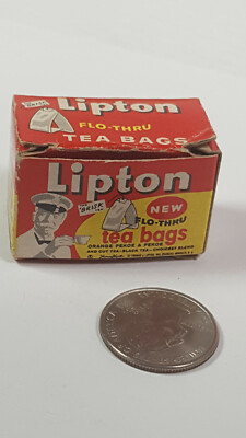 Lipton Flo-Thru Brisk Tea Bags Orange Red 1970s Miniature Advertisement Box Rare