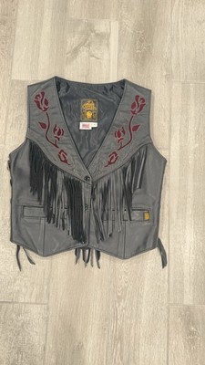 Gypsy Leather women's vest Leather Rose Inlay. Fringe. 