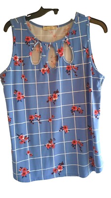 COCO'S CLOZET Sleeveless Knit Top - L - Scoop Neck w/3 Keyholes, Straight Hem