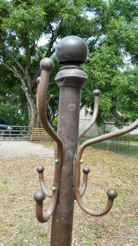 Vintage brass standing hat and coat rack