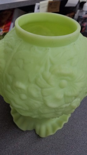 Vintage Yellow/green glass lamp shade globe. Floral design.