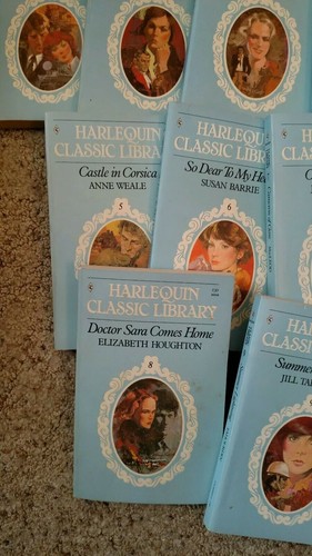 Vintage Harlequin Classic Library Romance Books 1-9 in mailing box w Papers