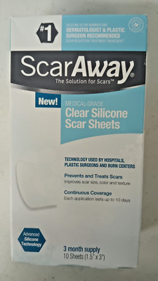 ScarAway Clear Silicone Scar Sheets- 3 Month Supply- 10 Sheets NEW