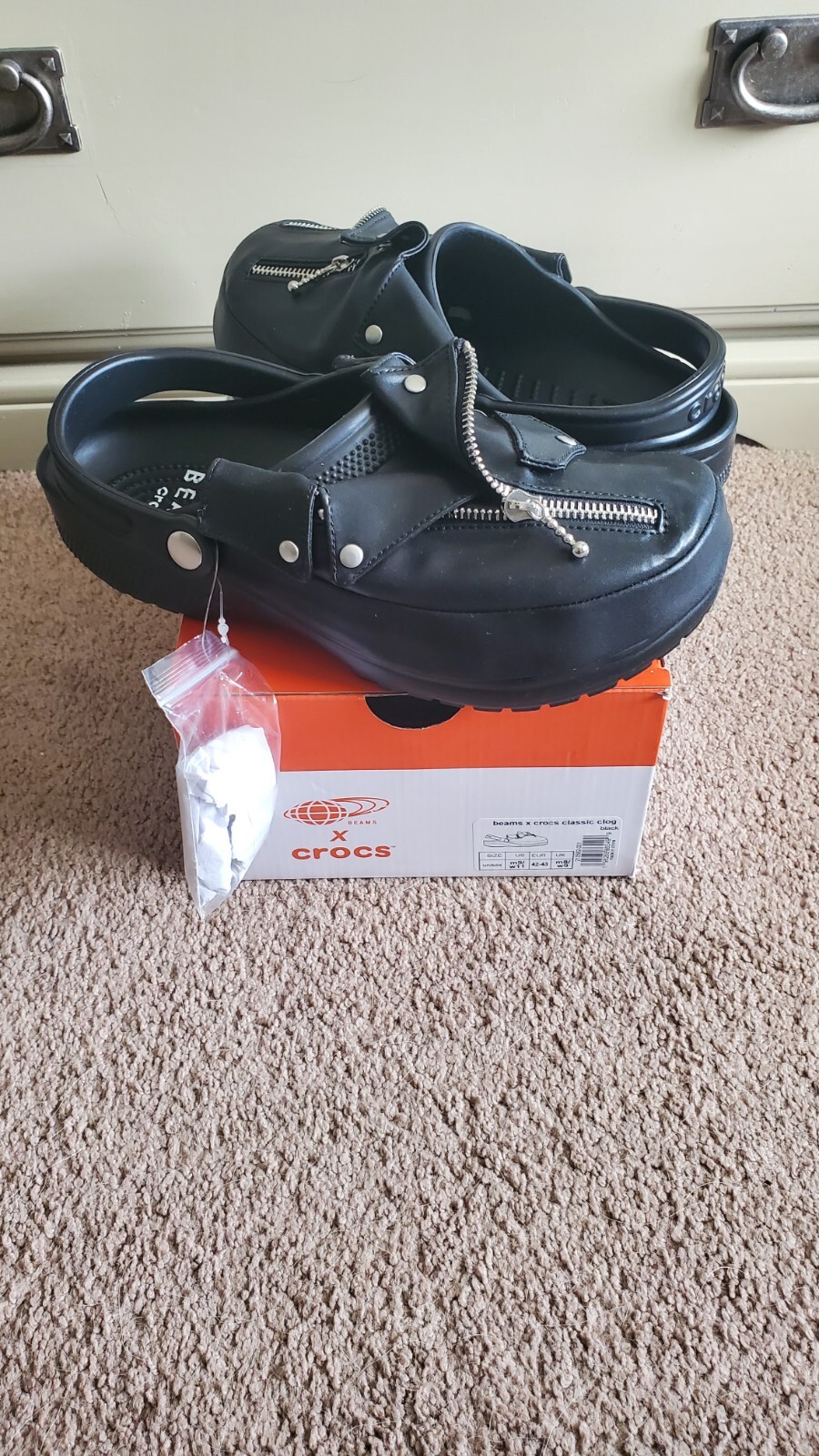 NEW Crocs x Beams Classic Clog Black Leather Riders Jacket NEW Crocs x Beams Classic Clog Black Leather Riders Jacket