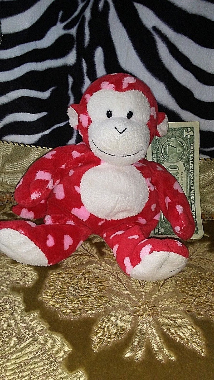2006 TY PLUFFIES Plush HEARTS MONKEY Red Pink HEARTS Stuffed Beanie Baby Tylux