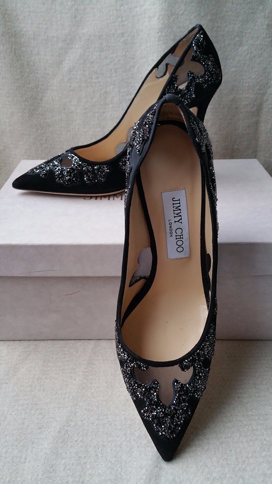 Jimmy Choo ブラックビジュー付きミュール Jimmy Choo - Matty Black Leather & Silver Studs Mule, 85mm