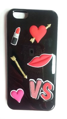 Victoria's Secret VS 3D Hearts & Lips Black Flexible Hard iPhone 6/6s Case